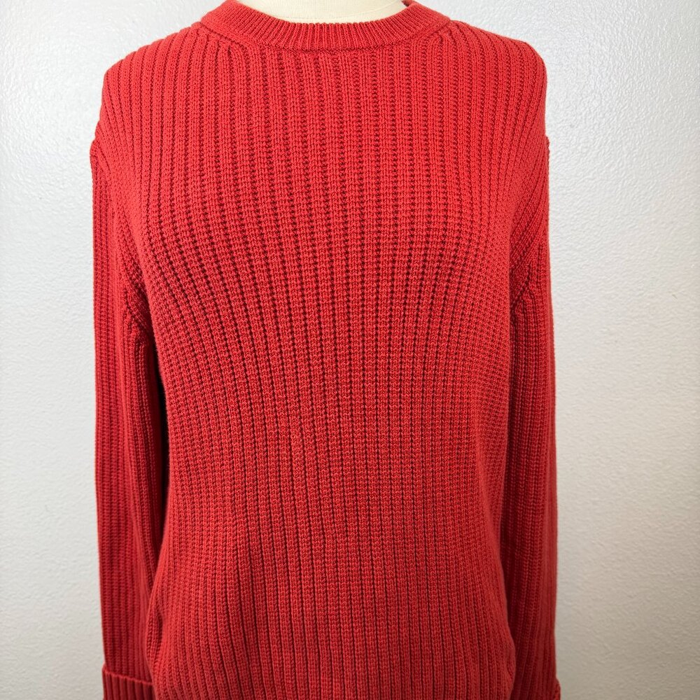 J Crew Oarsman Sweater Mens Medium Red Crew Neck Cotton Fisherman
